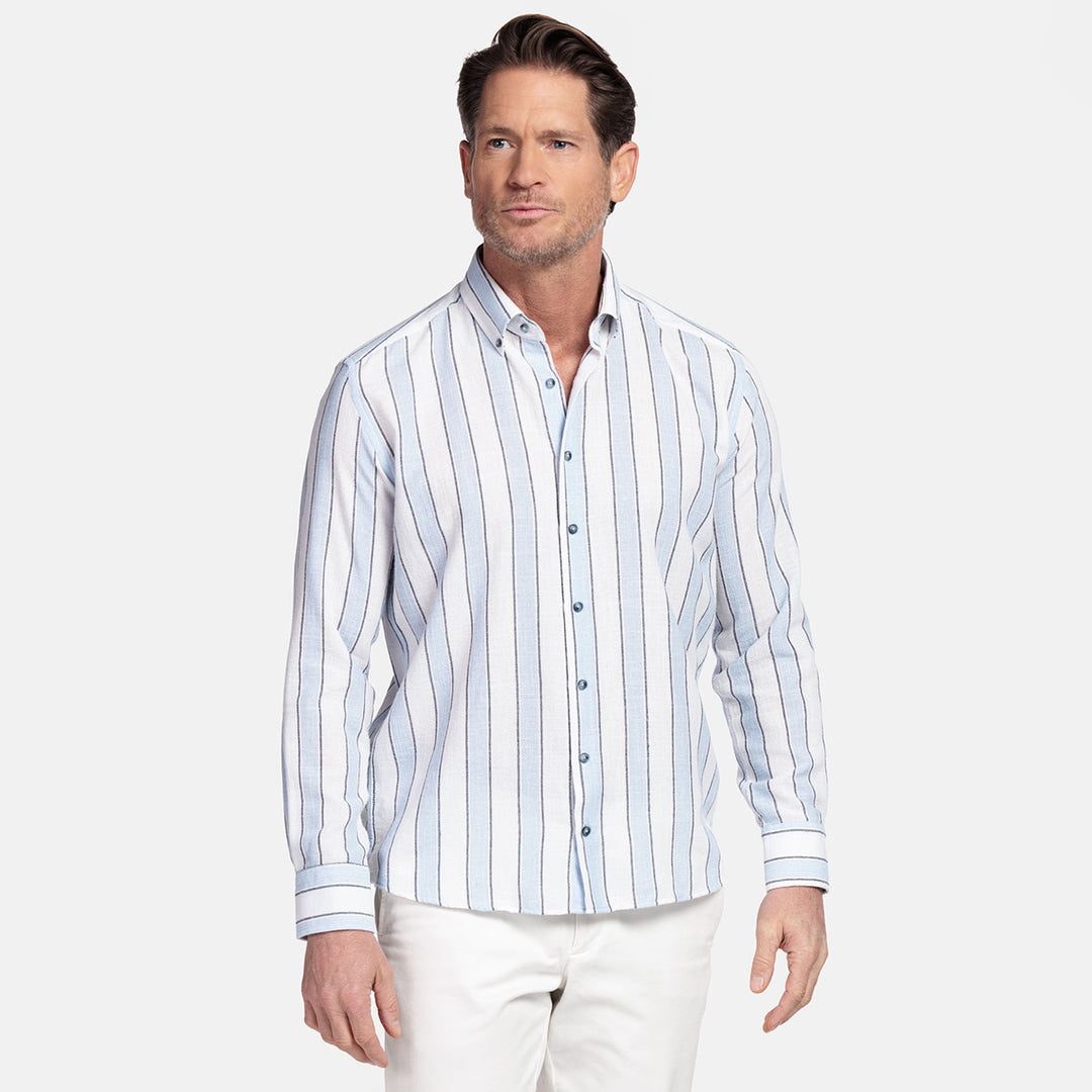 Giordano Long Sleeve Shirt 617826 Loretto Stripe Button Down - Navy 60