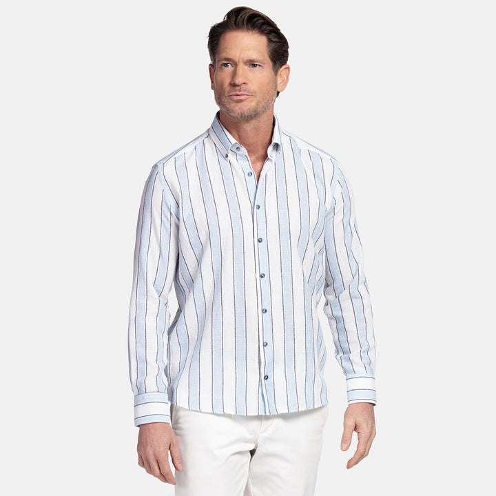 Giordano Long Sleeve Shirt 617826 Loretto Stripe Button Down - Navy 60