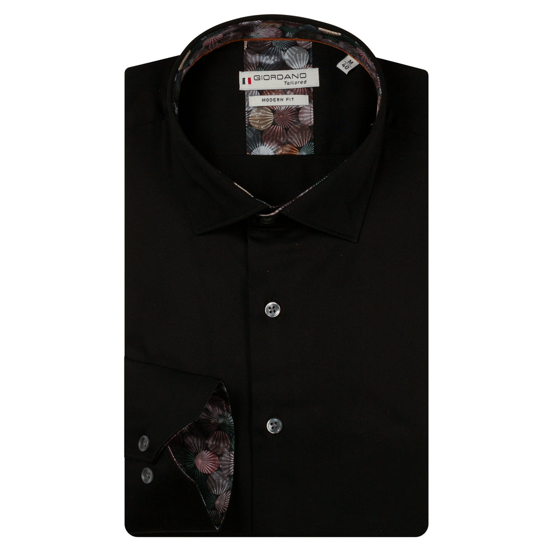 Giordano Maggiore Black Long Sleeve Semi Cutaway Shirt 627813 90