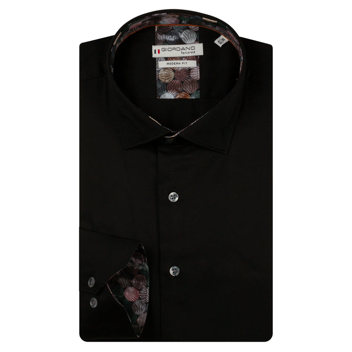 Giordano Maggiore Black Long Sleeve Semi Cutaway Shirt 627813 90
