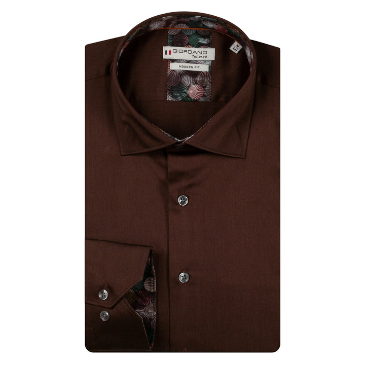 Giordano Maggiore Chocolate Brown Long Sleeve Semi Cutaway Shirt 627813 80