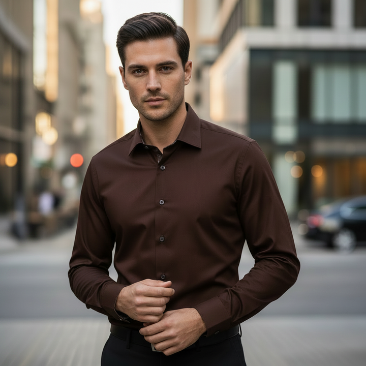 Giordano Maggiore Chocolate Brown Long Sleeve Semi Cutaway Shirt 627813 80