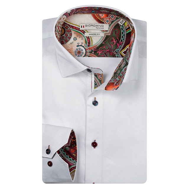 Giordano Maggiore Long Sleeve Semi Cutaway Optical White Shirt 627812 10, front packshot