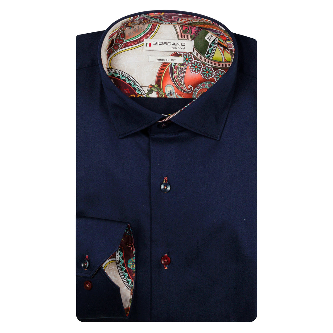 Giordano Maggiore Navy Long Sleeve Semi Cutaway Shirt 627812 60
