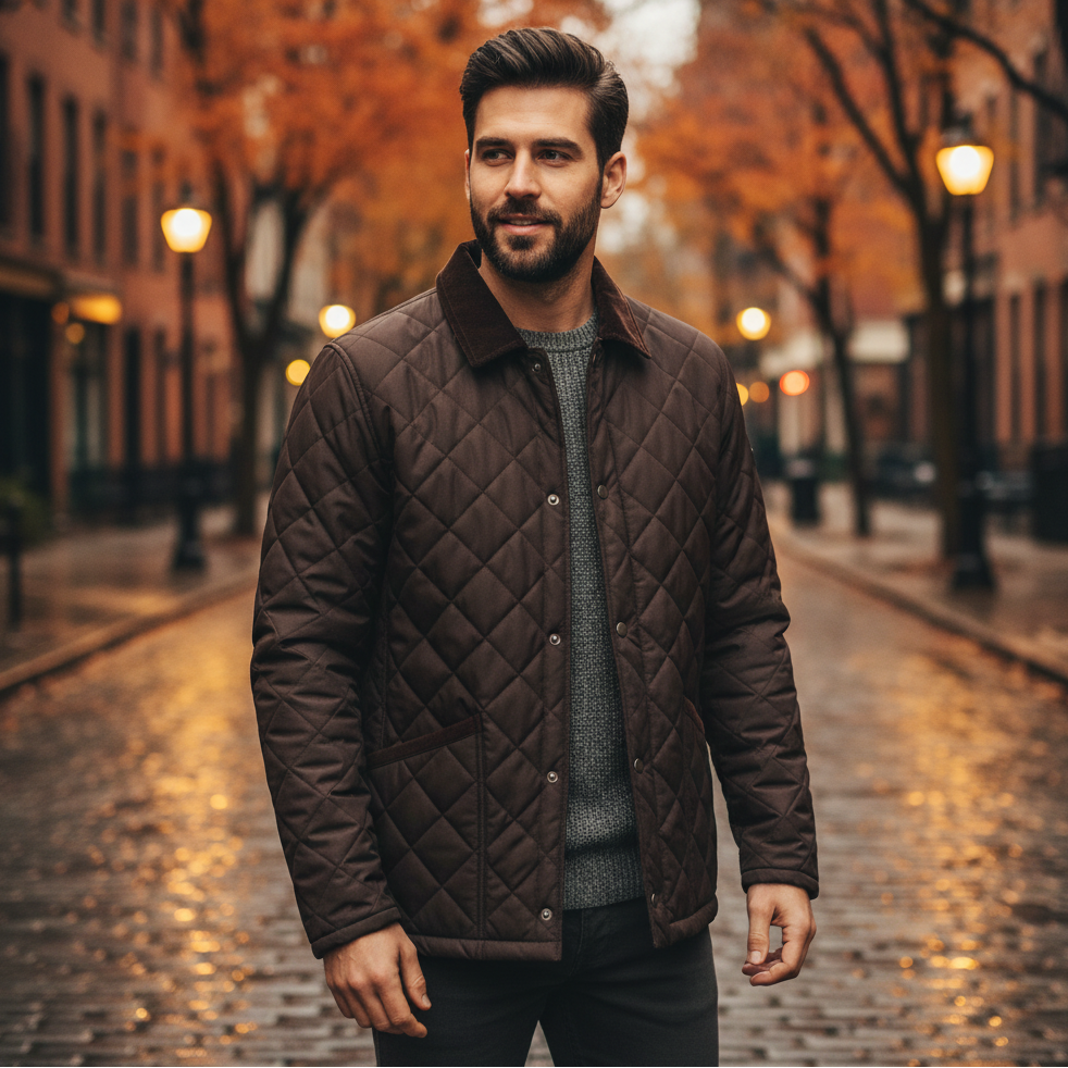 Giordano Palermo Short Chocolate Brown Jacket 622655 80, lifestyle shot, worn on model