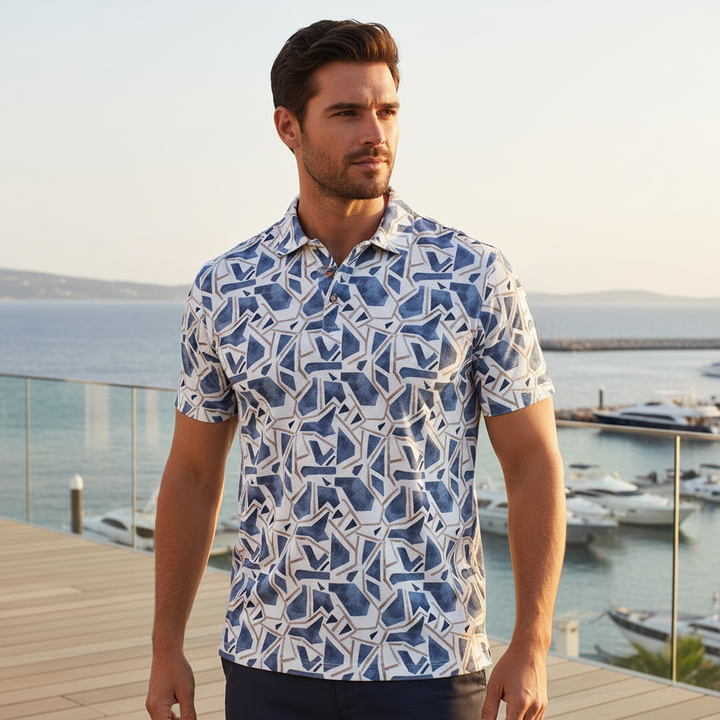 Giordano Polo Shirt 616556 Formentini Geometric Print Pique - Blue 60