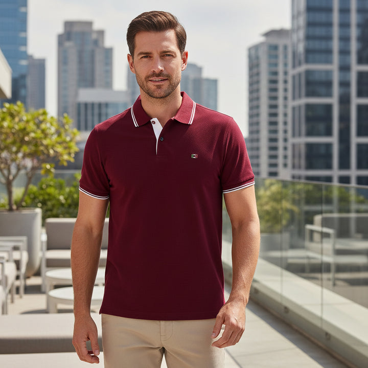 Giordano Polo Shirt 616587 Nico Signature Cotton Pique - Dark Red 30