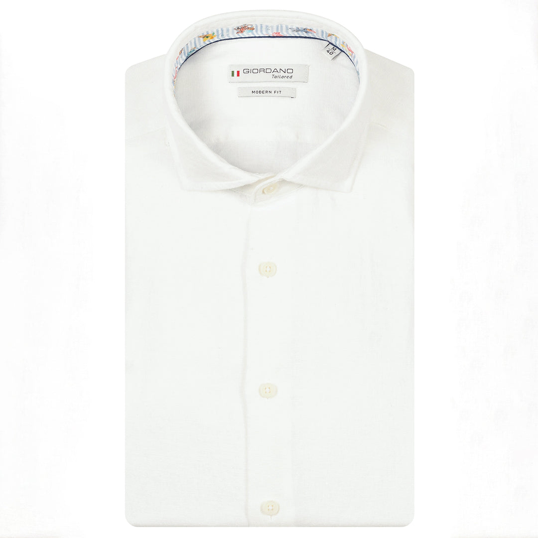 Giordano Shirt 617810 Row Cutaway Long Sleeve Linen - Bright White 10