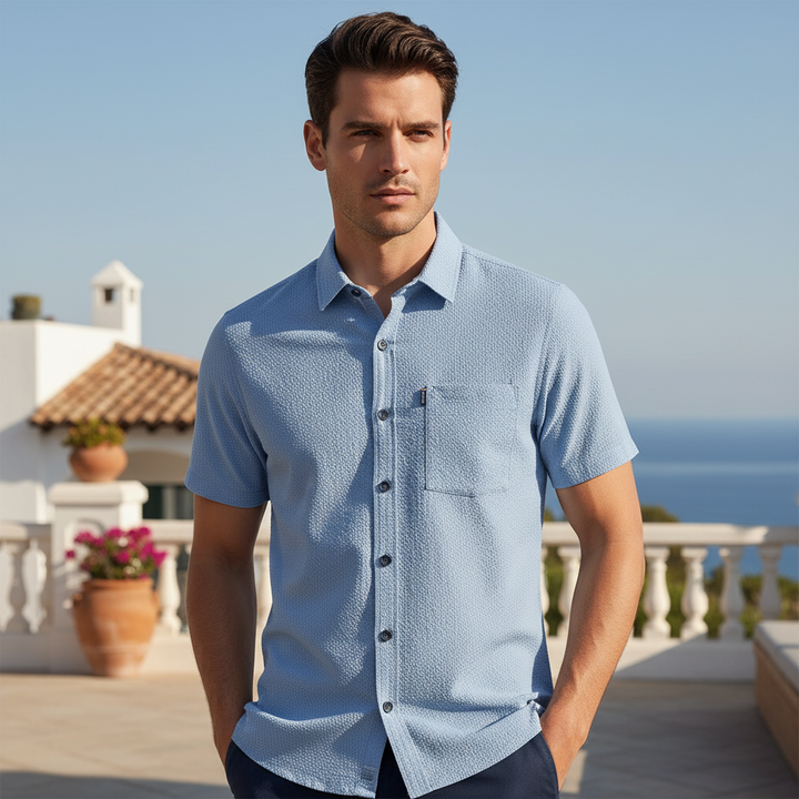 Giordano Short Sleeve Shirt 616005 Puglia Seersucker - Angel Falls Blue 61