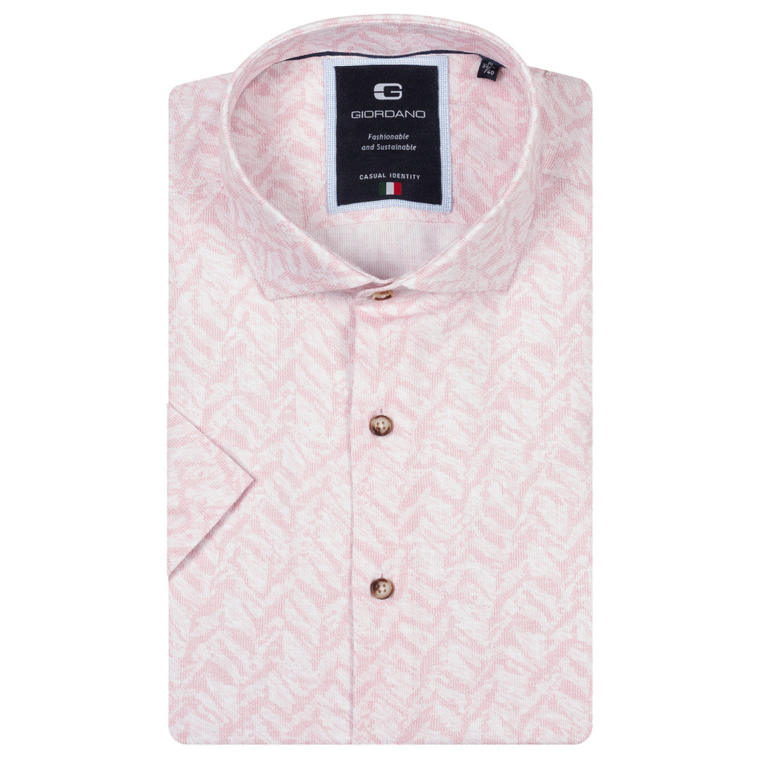 Giordano Short Sleeve Shirt 616889 Front Jacquard Print - Pink 51