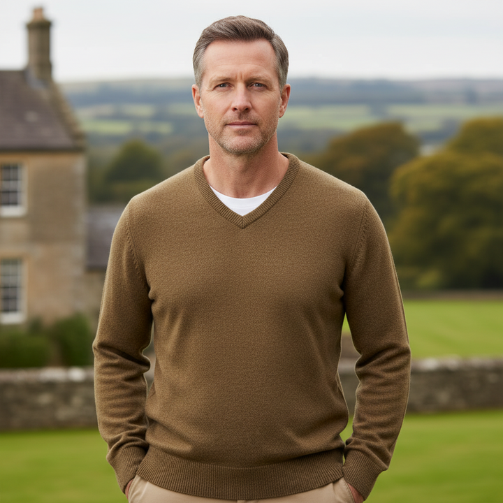 Glenmuir g. Lomond Driftwood V- Neck Lambswool Jumper (8)