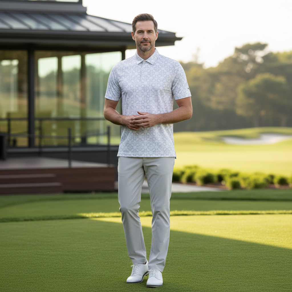 Glenmuir g.Eagle White Light Grey Eagle Bird Print Polo Shirt MSP7682-EAG