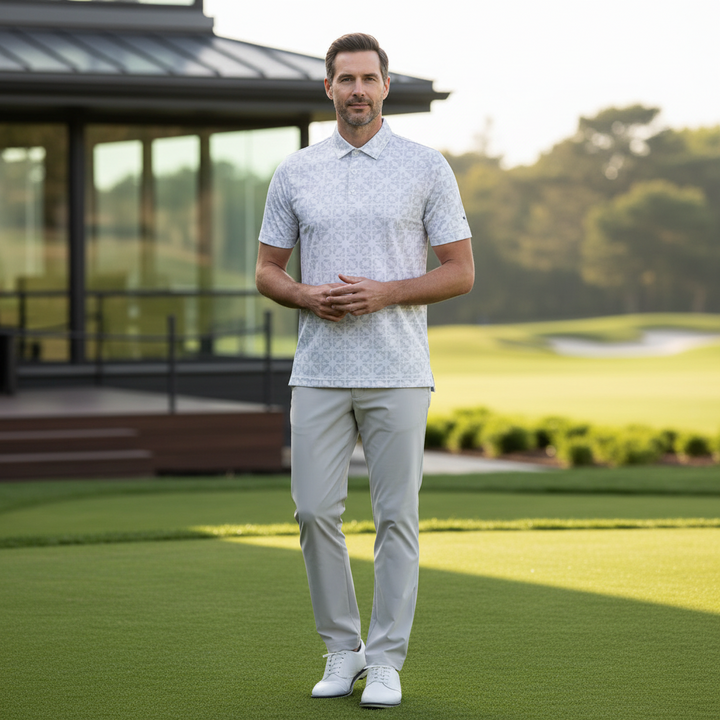 Glenmuir g.Eagle White Light Grey Eagle Bird Print Polo Shirt MSP7682-EAG