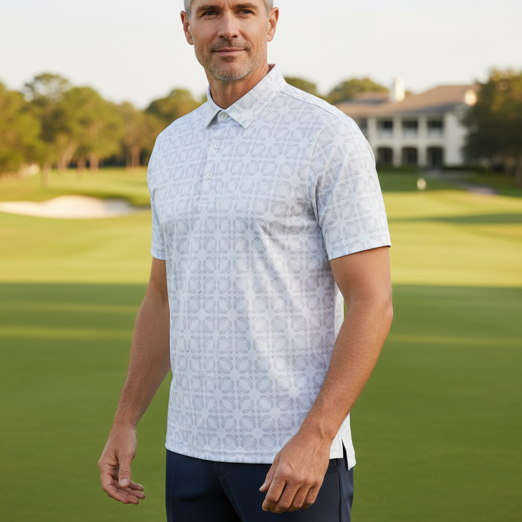Glenmuir g.Eagle White Light Grey Eagle Bird Print Polo Shirt MSP7682-EAG