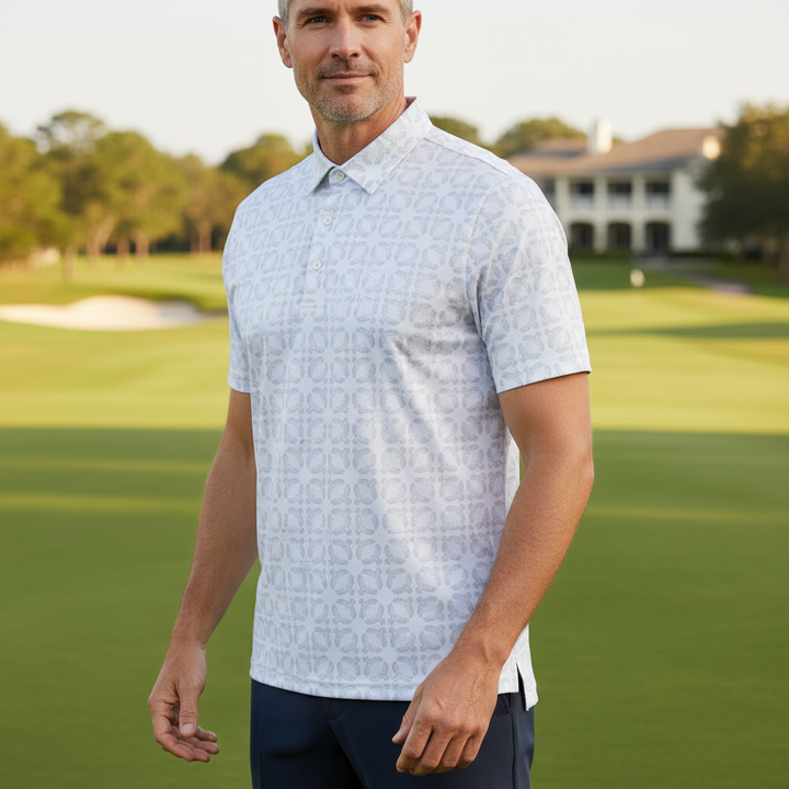 Glenmuir g.Eagle White Light Grey Eagle Bird Print Polo Shirt MSP7682-EAG