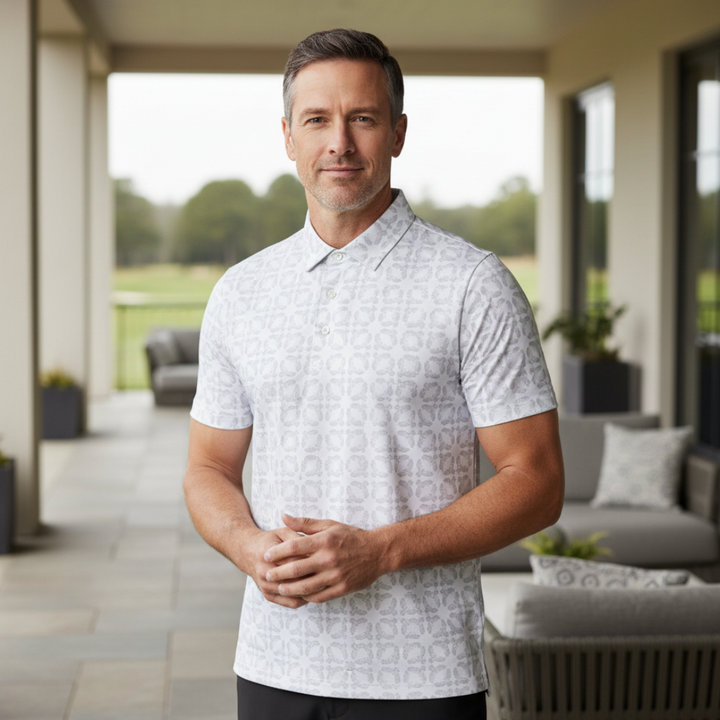 Glenmuir g.Eagle White Light Grey Eagle Bird Print Polo Shirt MSP7682-EAG