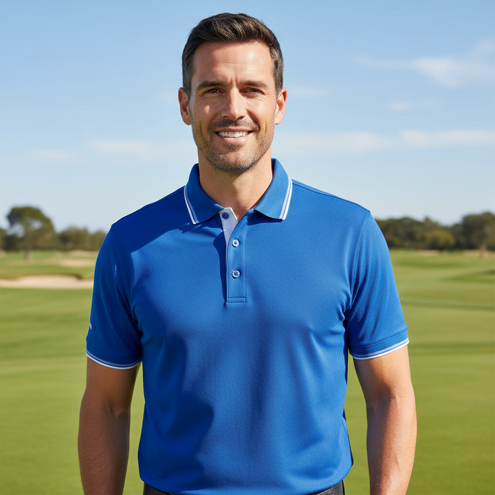 Glenmuir g.Ethan Ascot Blue White Pique Polo Shirt MSP7422-ETH