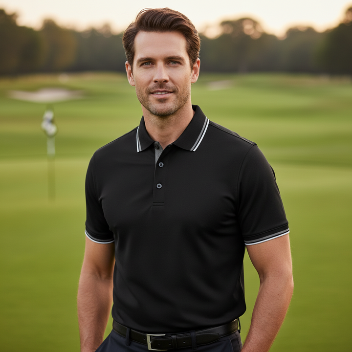 Glenmuir g.Ethan Black White Pique Polo Shirt MSP7422-ETH