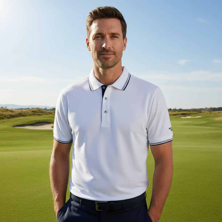 Glenmuir g.Ethan White Navy Pique Polo Shirt MSP7422-ETH