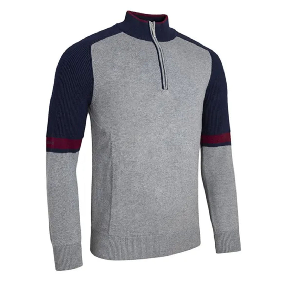 Glenmuir g.Garnock Mid Grey Colour Block Zip Neck Jumper - Baks Menswear Bournemouth