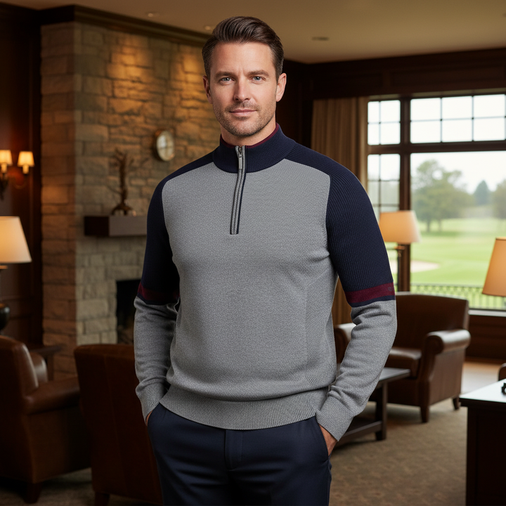 Glenmuir g.Garnock Mid Grey Colour Block Zip Neck Jumper (7)