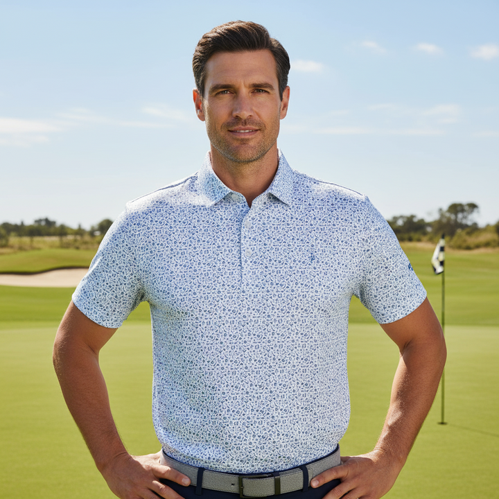 Glenmuir g.Overton White Tahiti Micro Scottish Print Polo Shirt MSP7715 1167