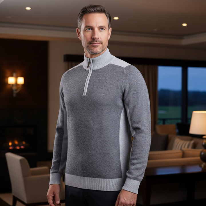 Glenmuir g.Strathern Light Grey Charcoal Zip Neck Cashmere Blend Jumper (17)