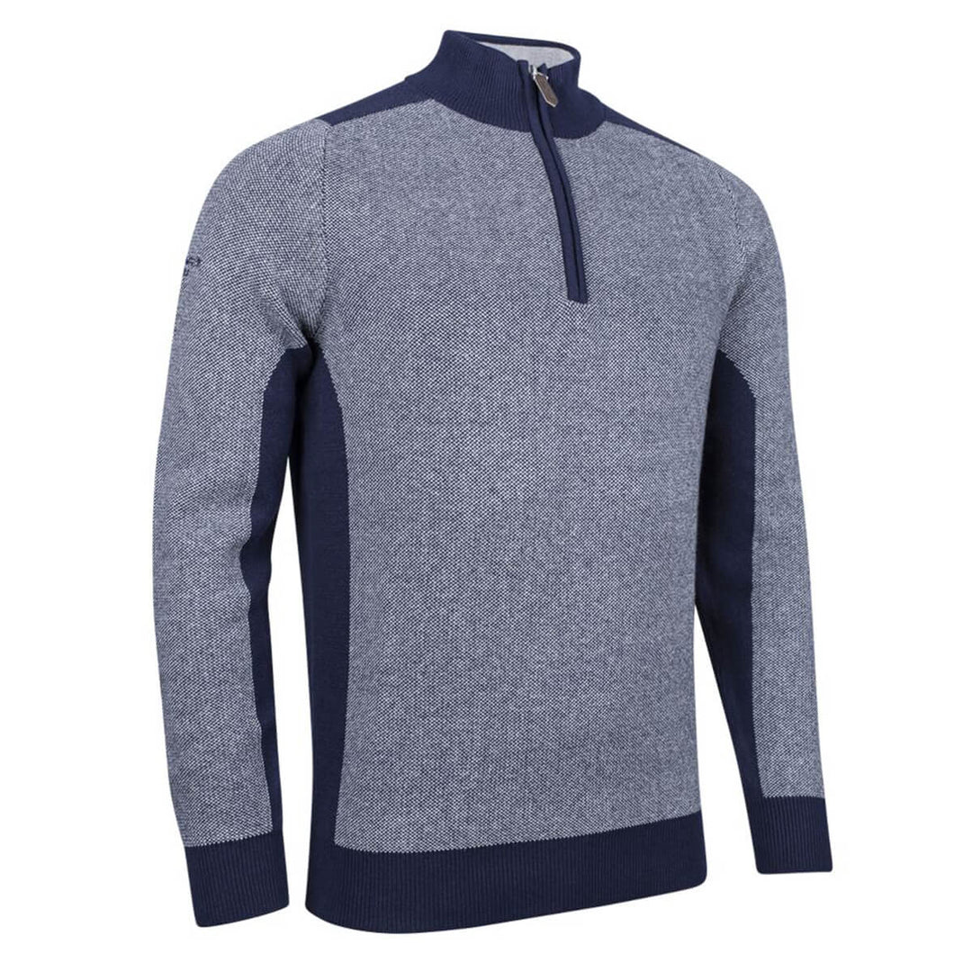 Glenmuir g.Strathern Navy Light Grey Zip Neck Cashmere Blend Jumper - Baks Menswear Bournemouth