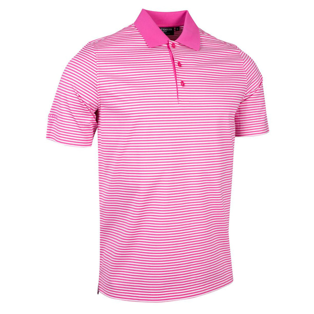 Glenmuir MSL7601-LET Letham Hot Pink White Striped Mercerised Polo Top - Baks Menswear Bournemouth