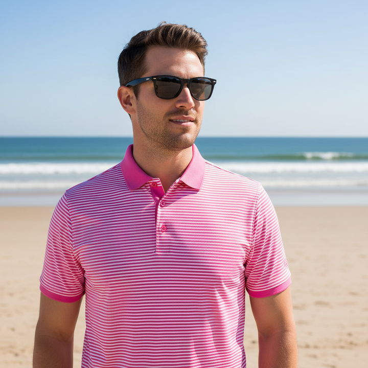 Glenmuir MSL7601-LET Letham Hot Pink White Striped Mercerised Polo Top