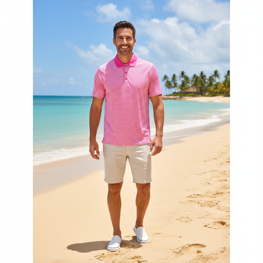 Glenmuir MSL7601-LET Letham Hot Pink White Striped Mercerised Polo Top