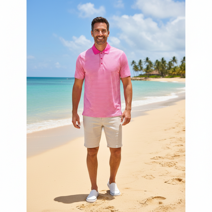 Glenmuir MSL7601-LET Letham Hot Pink White Striped Mercerised Polo Top