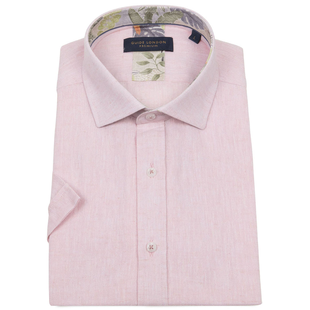 Guide London HS2768 Pink Linen Cotton Mix Short Sleeve Shirt - Baks Menswear Bournemouth