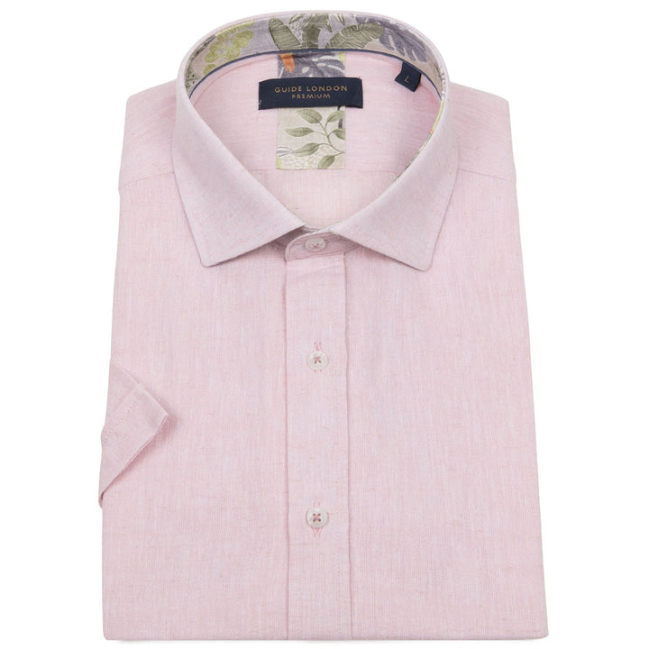 Guide London HS2768 Pink Linen Cotton Mix Short Sleeve Shirt - Baks Menswear Bournemouth