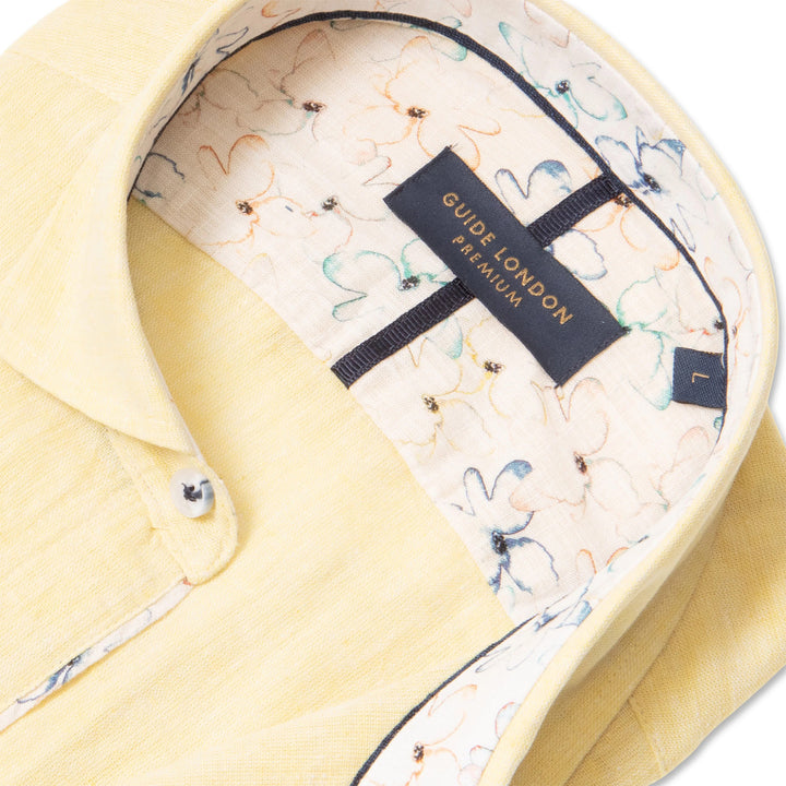 Guide London HS2867 Lemon Linen Cotton Mix Short Sleeve Shirt