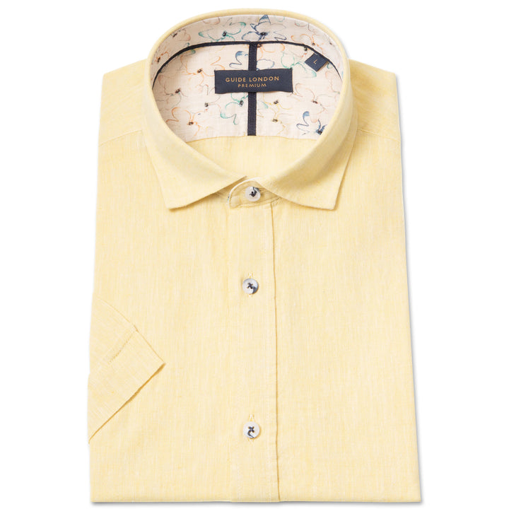 Guide London HS2867 Lemon Linen Cotton Mix Short Sleeve Shirt