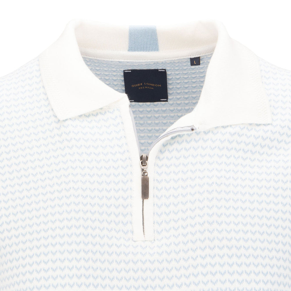 Guide London KW2837 White Sky Blue Short Sleeve Knitted Polo Shirt - Baks Menswear Bournemouth