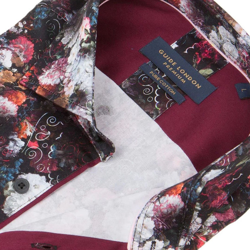 Guide London LS76290 Black Burgundy Multi Flower Long Sleeved Shirt - Baks Menswear Bournemouth