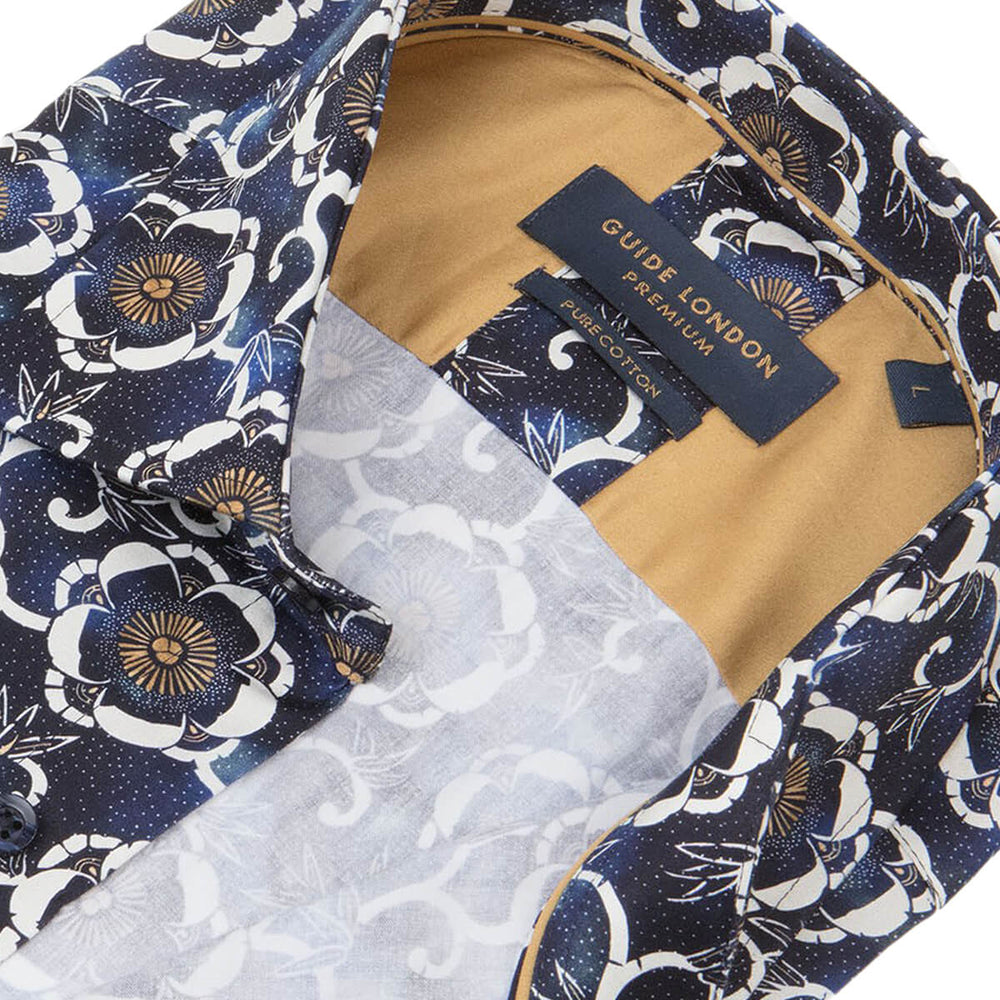 Guide London LS76294 Navy Print Long Sleeve Shirt - Baks Menswear