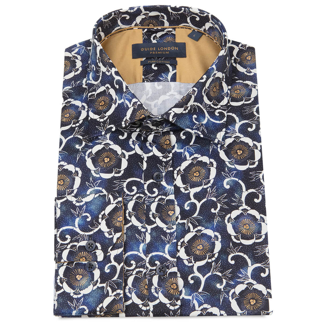 Guide London LS76294 Navy Print Long Sleeve Shirt - Baks Menswear