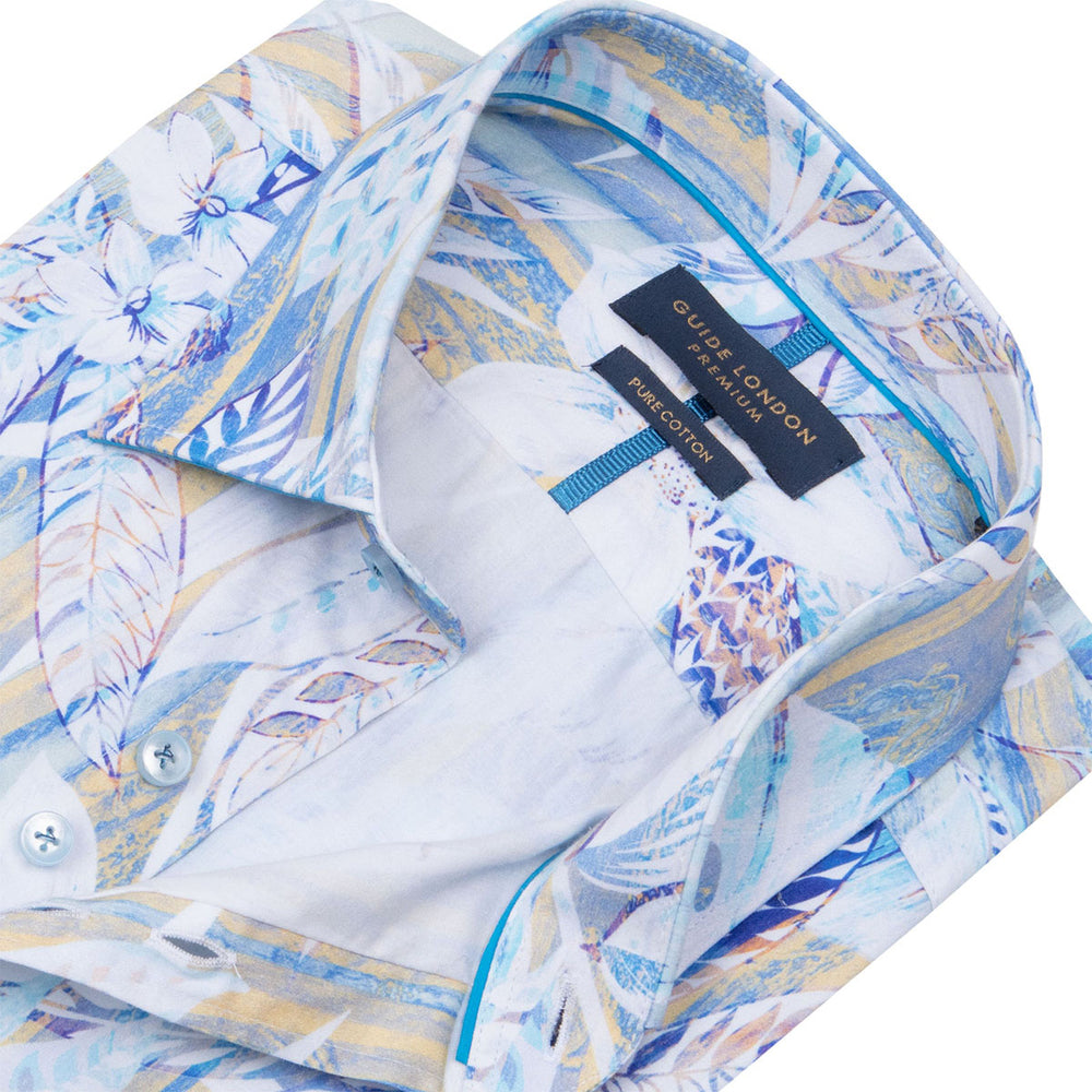 Guide London LS76852 Blue Floral Print Long Sleeve Cotton Shirt - BAKS Menswear Bournemouth