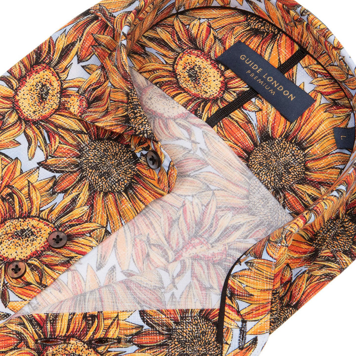 Guide London LS76876 Yellow Sunflower Print Long Sleeve Tencel Shirt - Baks Menswear Bournemouth