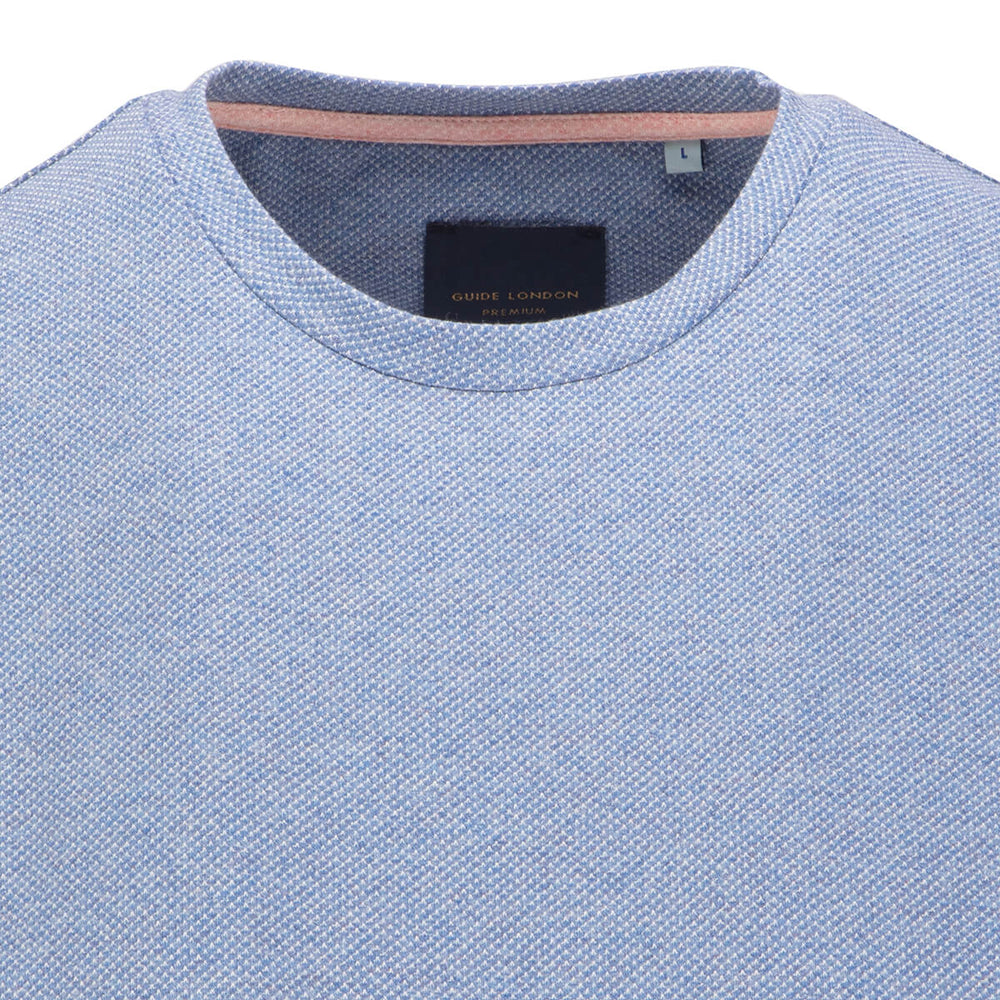 Guide London SJ5597 Blue Jacquard Crew Neck T-Shirt - Baks Menswear