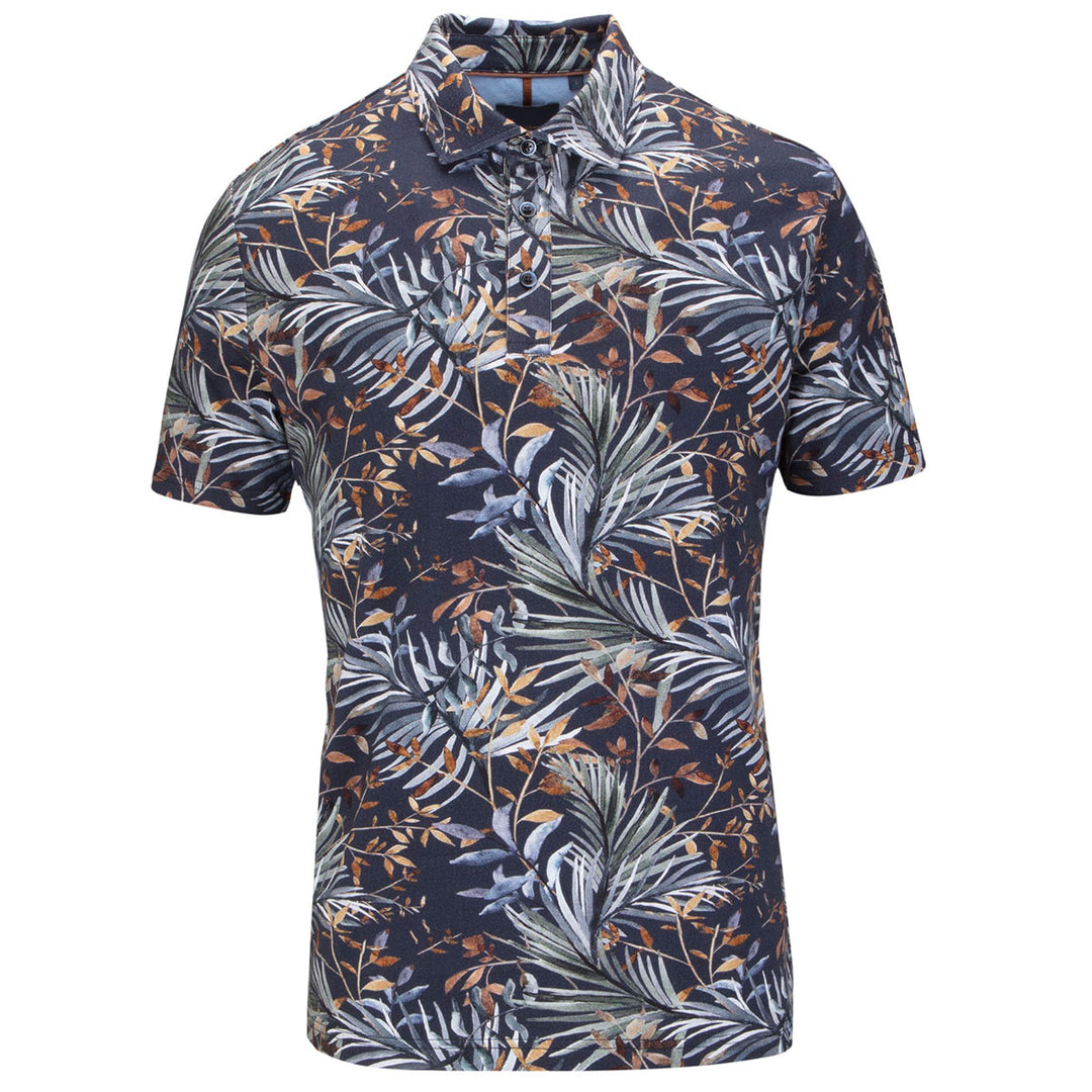 Guide London SJ5701 Navy Cotton Mix Print Polo Shirt - Baks Menswear Bournemouth