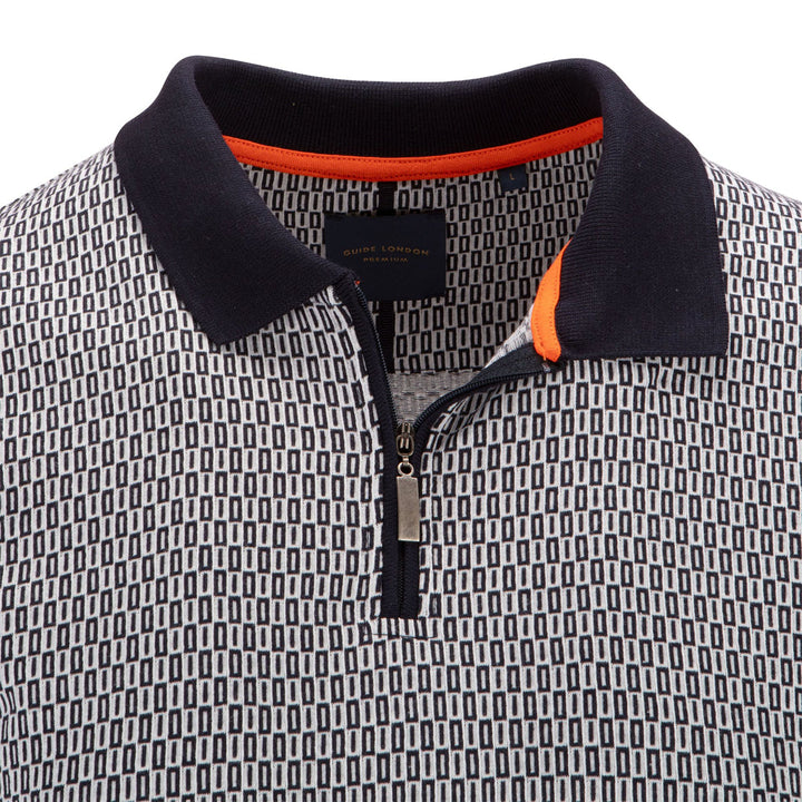 Guide London SJ5717 Navy White Geometric Cotton Polo Shirt - Baks Menswear Bournemouth