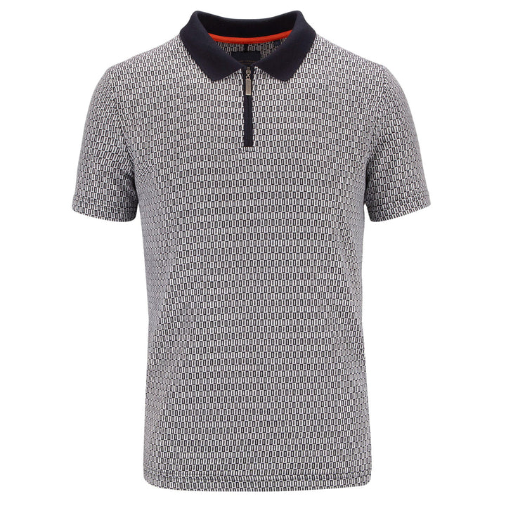 Guide London SJ5717 Navy White Geometric Cotton Polo Shirt - Baks Menswear Bournemouth