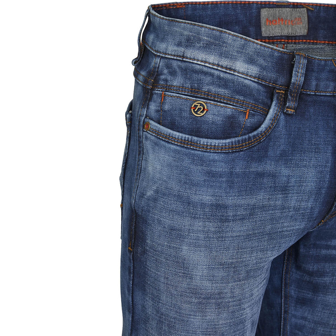 Hattric Harris 688495 9690 49 Mid Blue Used Look Slim Stretch Jeans - Baks Menswear