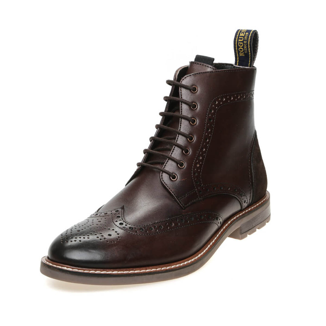 John White Hector Brown Brogue Lace-Up Boots - Baks Menswear