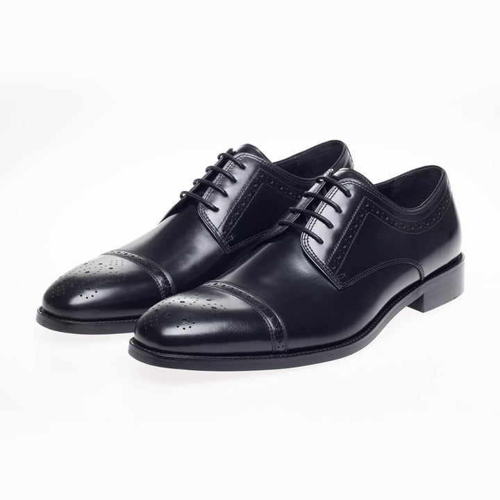 John White Lucan Black Semi Brogue Lace-Up Shoes - Baks Menswear