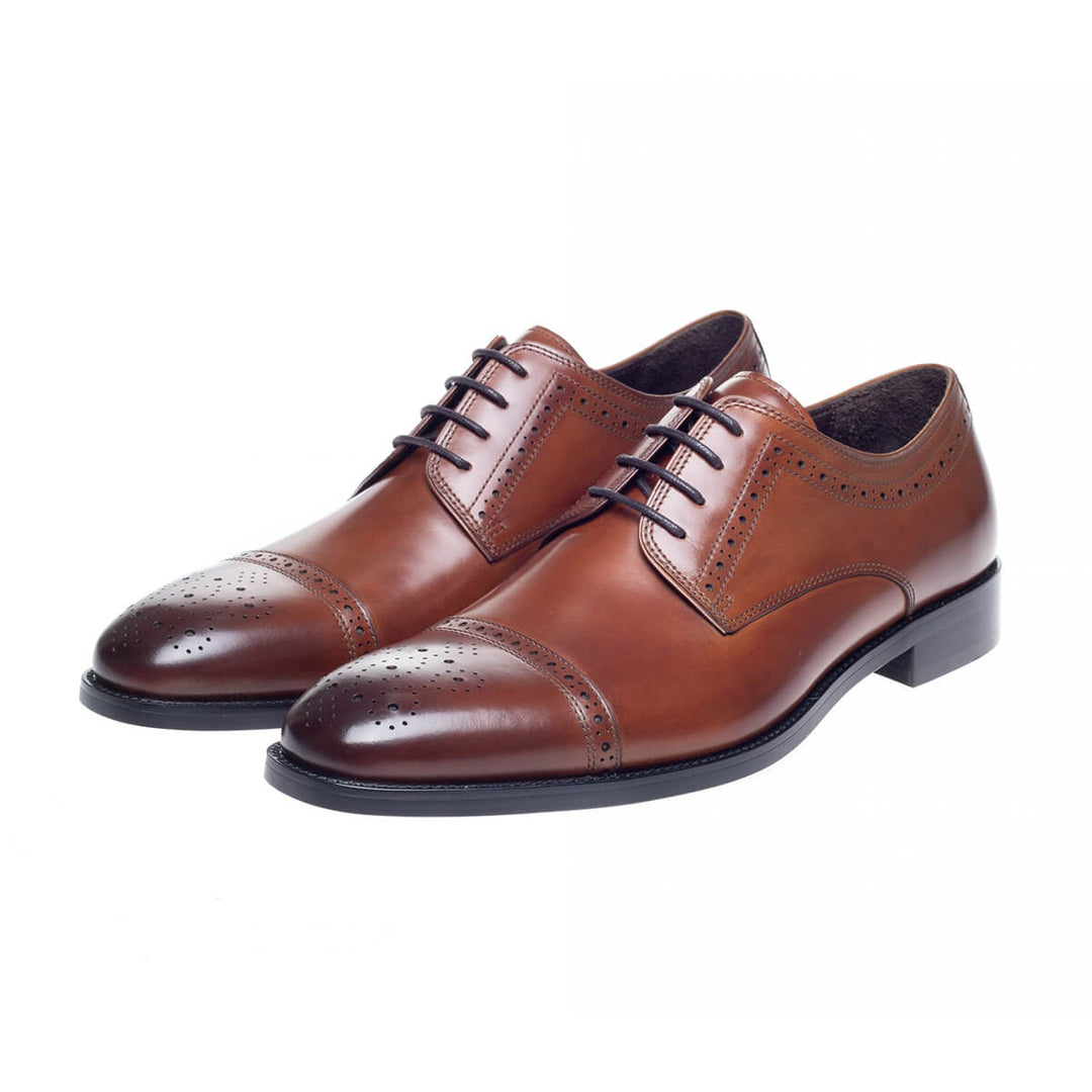 John White Lucan Tan Brown Semi Brogue Lace-Up Shoes - Baks Menswear